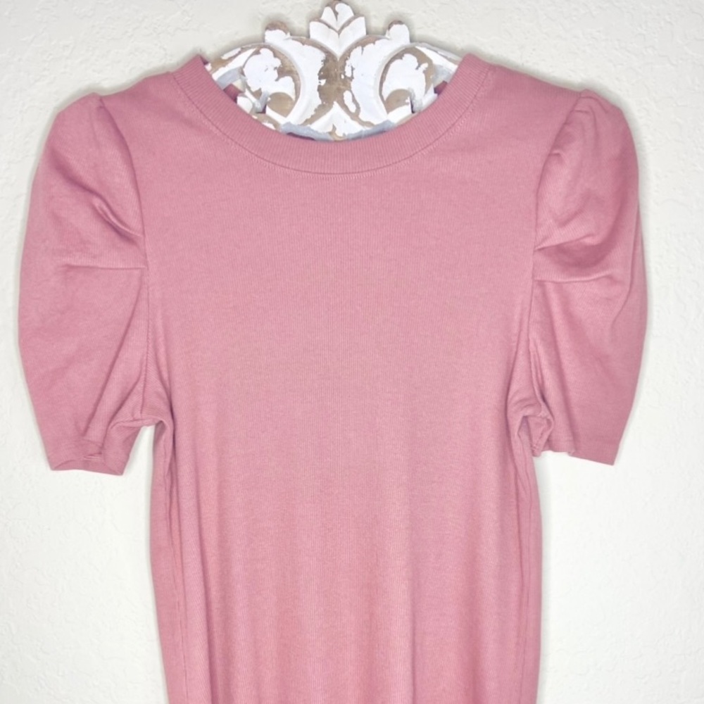 Organic Cotton Ces Femme Cotton Rose Pink Pouf Sleeves Ribbed Top Women’s L NWOT
